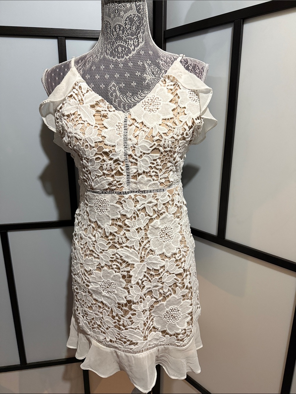 Lush Cream Floral Lace Mini Dress